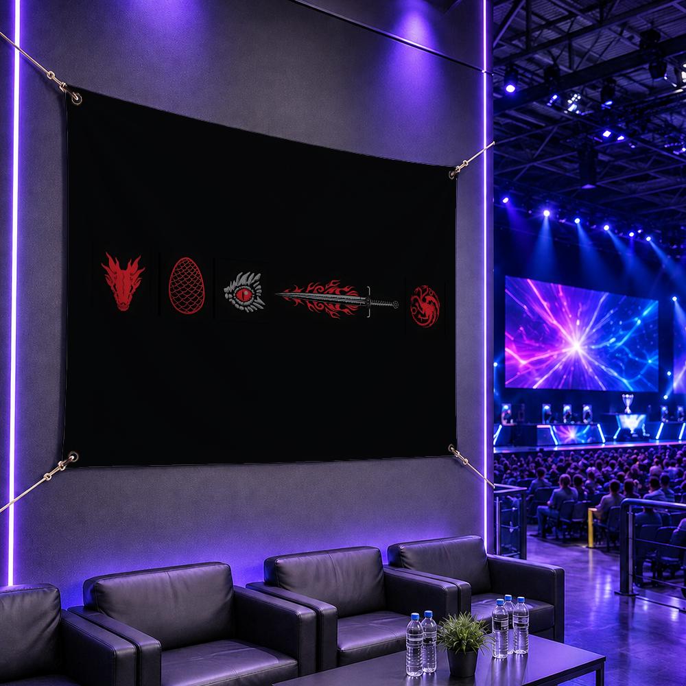 Esports Gaming Houses - ธงของตระกูลทาร์แกเรียนที่มีชื่อเสียง H-House สำหรับตกแต่งผนังห้องเกมเมอร์ ห้องนอน งานปาร์ตี้ พิมพ์ลายความละเอียดสูง