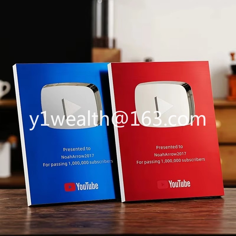 Esports Gaming Trophy - รางวัลปุ่มเล่น YouTube แบบใหม่ พร้อมกราฟิกพิมพ์ UV บนโลหะ